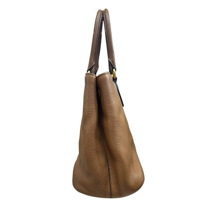 PRADA Vitello Daino Vitello Daino Leather Tote Handbag Brown Gold Hardware PR212