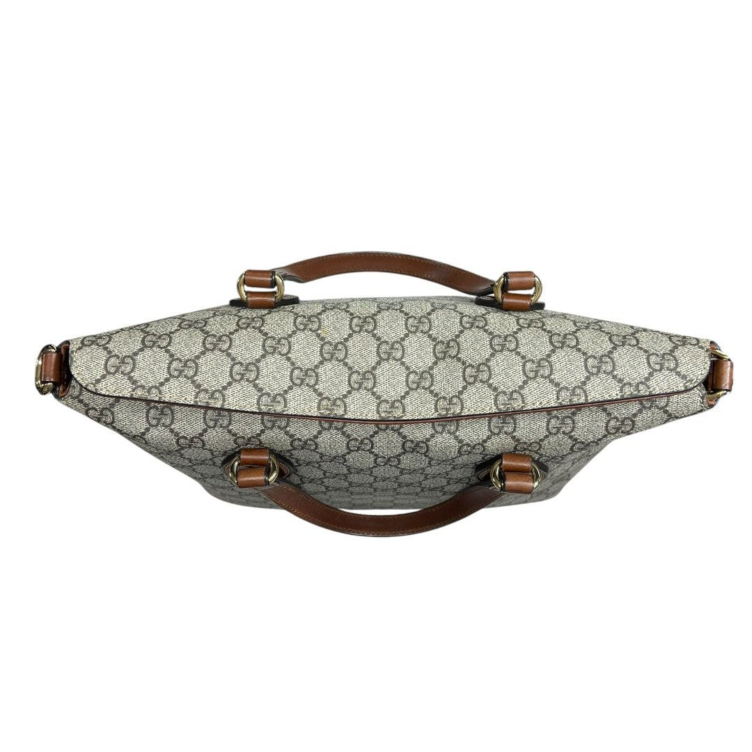 GUCCI GG Supreme Canvas, Leather GG Supreme Tote Bag Tote Beige/Ebony, Brown Gold Hardware GU673