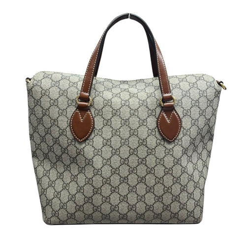 GUCCI GG Supreme Canvas, Leather GG Supreme Tote Bag Tote Beige/Ebony, Brown Gold Hardware GU673