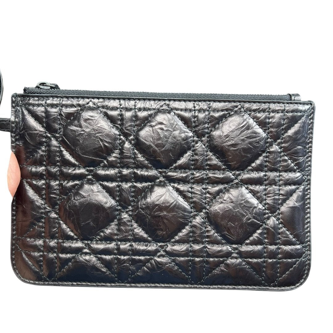 CHRISTIAN DIOR Glazed Leather Cannage Tote Tote Bag Black Black-tone Hardware Ch2179