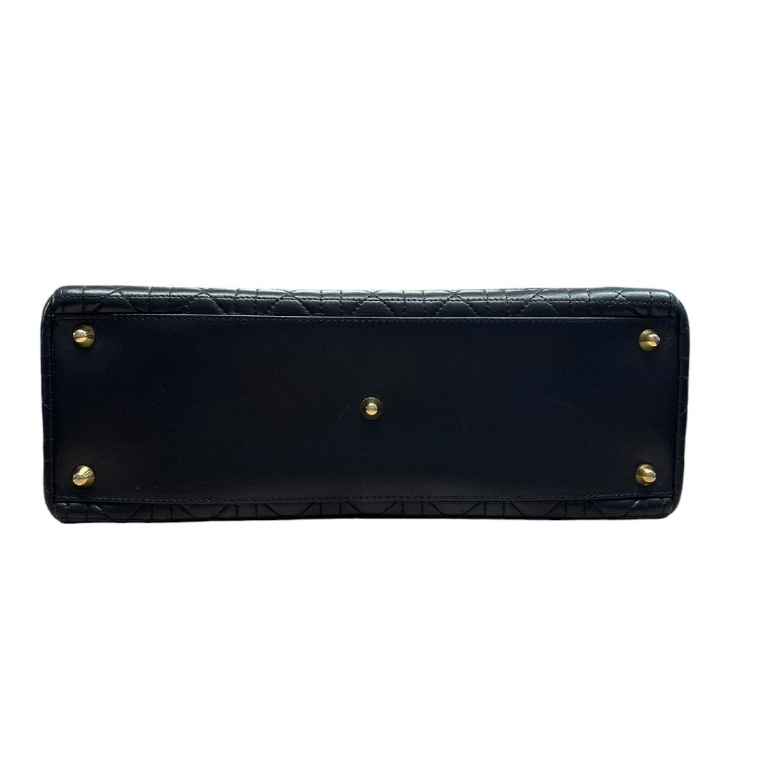CHRISTIAN DIOR Quilted Leather Lady Dior Handbag Black Gold Hardware Ch2180