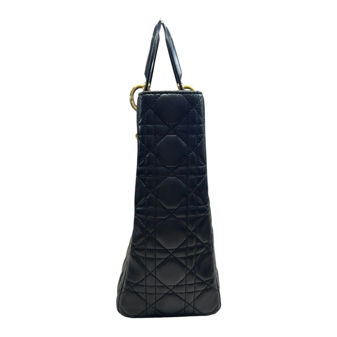 CHRISTIAN DIOR Quilted Leather Lady Dior Handbag Black Gold Hardware Ch2180