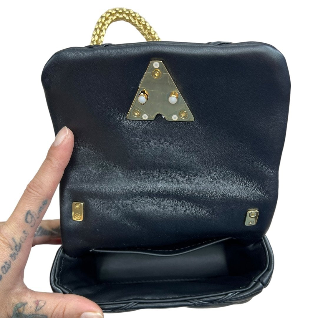 LOUIS VUITTON Quilted Calfskin LV Pont 9 Soft Mini Shoulder Bag Black Gold Hardware LO2373