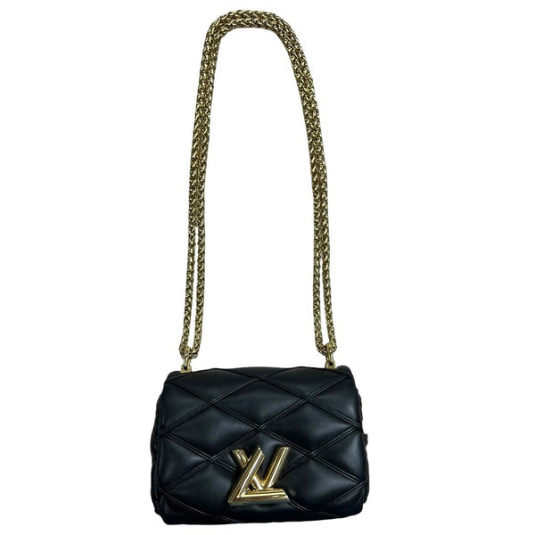LOUIS VUITTON Quilted Calfskin LV Pont 9 Soft Mini Shoulder Bag Black Gold Hardware LO2373