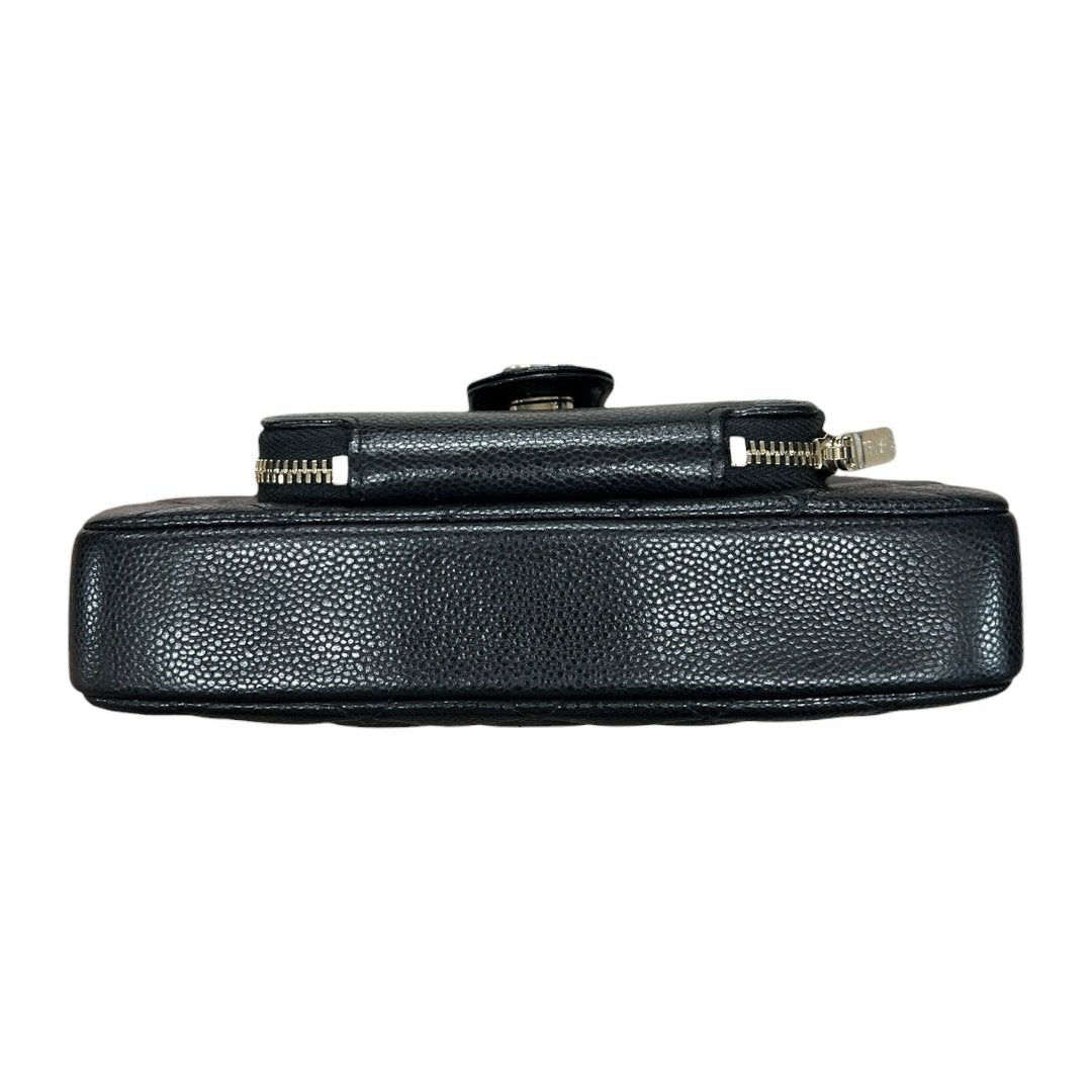CHANEL Caviar Quilted Phone Holder with Chain Shoulder Bag Black Gold Hardware CH2185