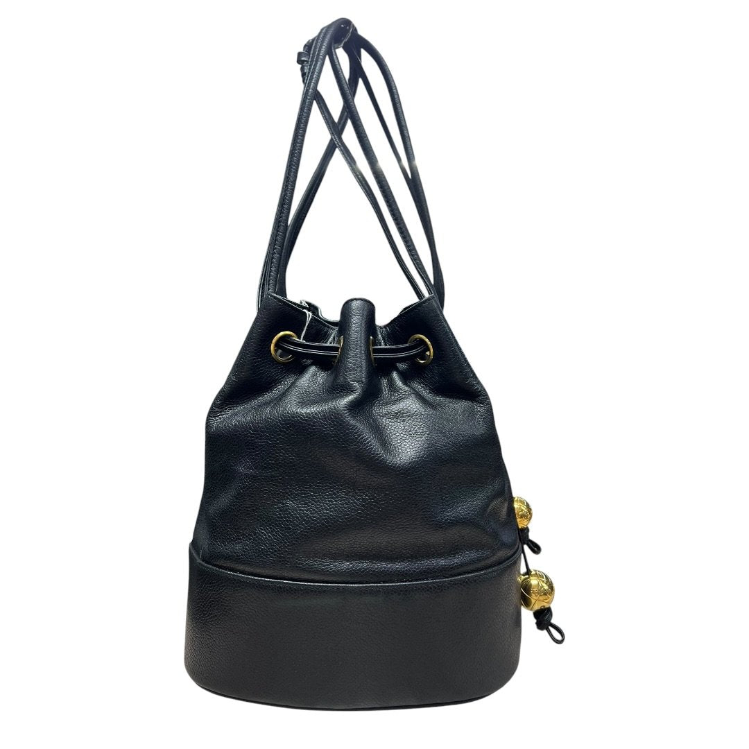 CHANEL Grained Calfskin Drawstring Bucket Bag Shoulder Bag Black Gold Hardware CH2183