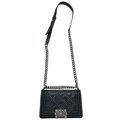 CHANEL Aged Calfskin Boy Bag Shoulder Bag Black Ruthenium Hardware CH2182