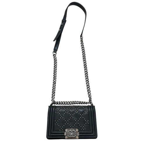 CHANEL Aged Calfskin Boy Bag Shoulder Bag Black Ruthenium Hardware CH2182