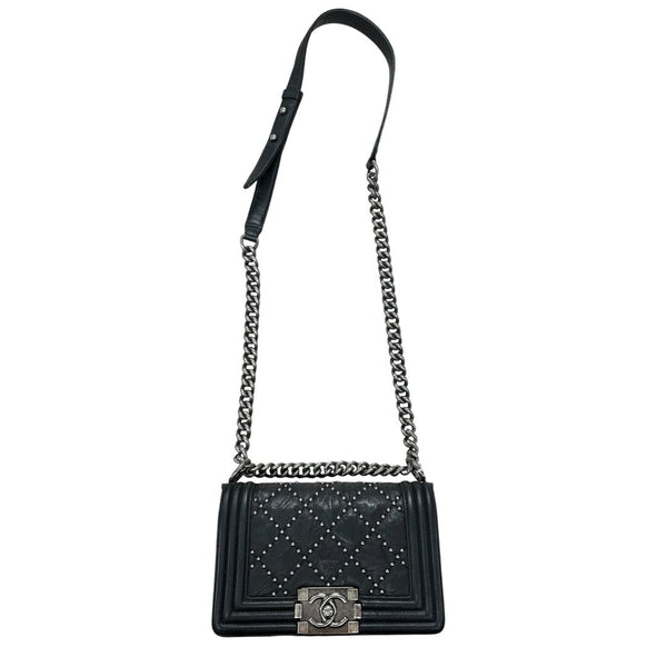 CHANEL Aged Calfskin Boy Bag Shoulder Bag Black Ruthenium Hardware CH2182