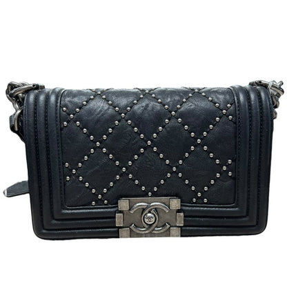 CHANEL Aged Calfskin Boy Bag Shoulder Bag Black Ruthenium Hardware CH2182