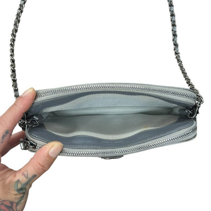 CHANEL Metallic Grained Calfskin Boy Chanel Wallet on Chain Shoulder Bag Metallic Silver Ruthenium Hardware CH2186