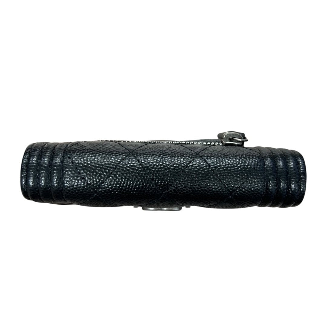 CHANEL Grained Calfskin Boy Chanel Small Flap Wallet Wallet Black Silver Hardware CH2187