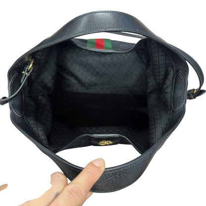 GUCCI GG Canvas Ophidia Hobo Bag Shoulder Bag Black Gold Hardware GU679