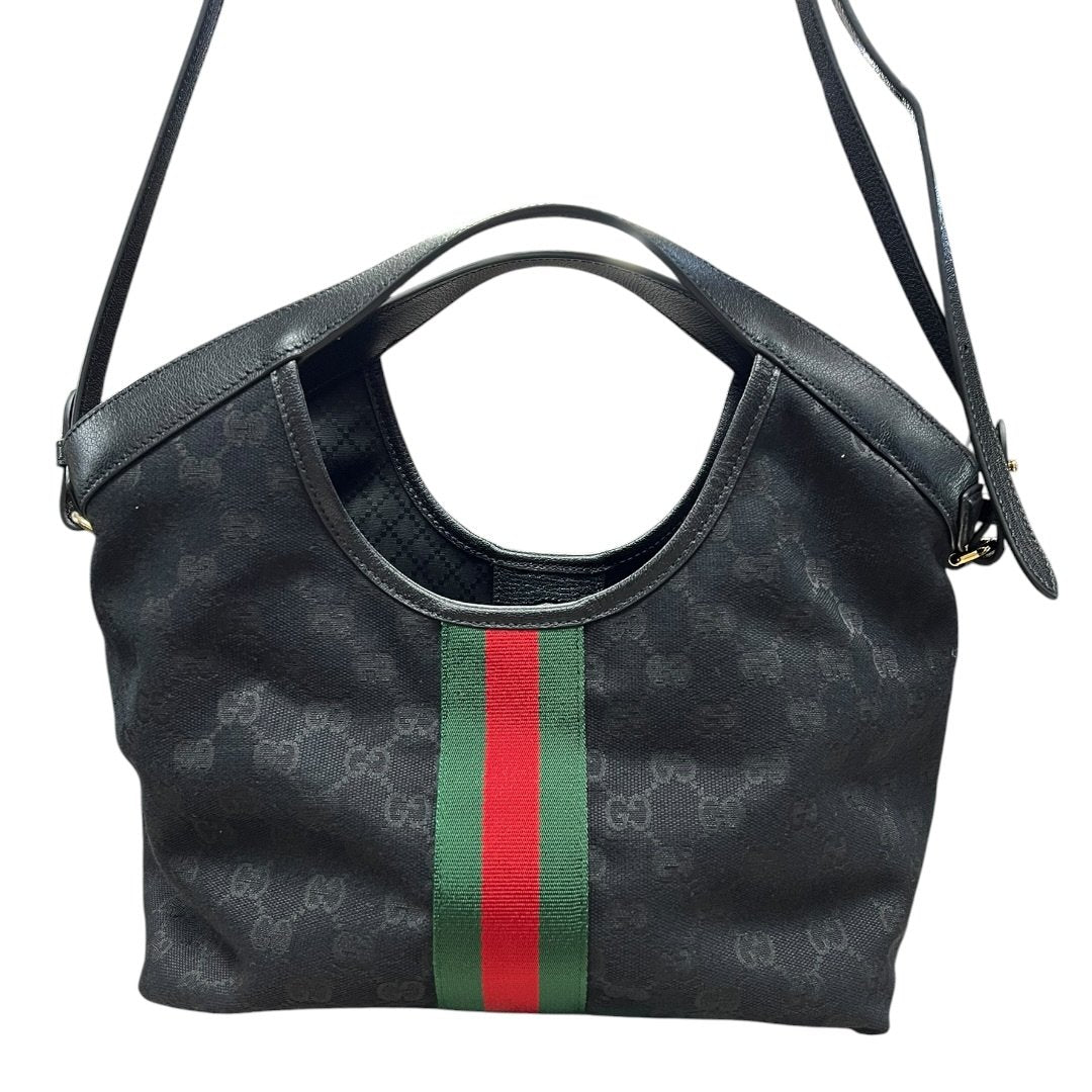 GUCCI GG Canvas Ophidia Hobo Bag Shoulder Bag Black Gold Hardware GU679