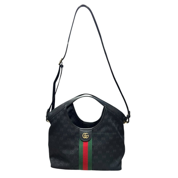 GUCCI GG Canvas Ophidia Hobo Bag Shoulder Bag Black Gold Hardware GU679