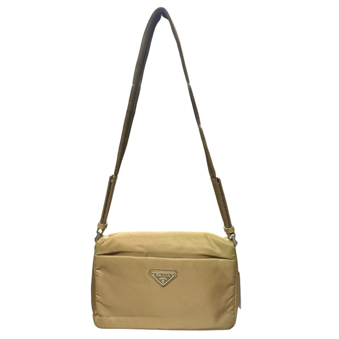 PRADA Nylon Tessuto Shoulder Bag Shoulder Bag Beige Silver Hardware PR213
