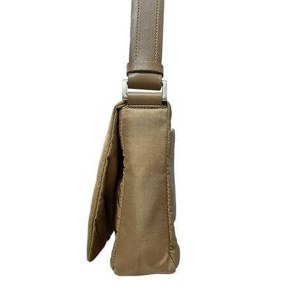 PRADA Nylon Tessuto Shoulder Bag Shoulder Bag Beige Silver Hardware PR213