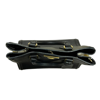 PRADA Saffiano Galleria Tote Handbag Black and Cream Gold Hardware PR214