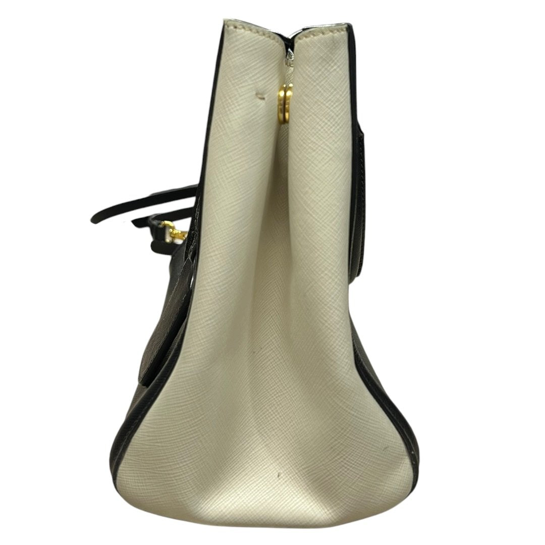 PRADA Saffiano Galleria Tote Handbag Black and Cream Gold Hardware PR214