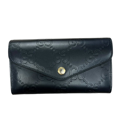 GUCCI GG Embossed Leather GG Embossed Continental Wallet Wallet Black Gold Hardware GU677