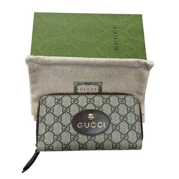 GUCCI GG Supreme Canvas & Leather Neo Vintage GG Supreme Continental Wallet Wallet Beige, Ebony, Brown, Yellow Gold-tone Hardware GU676