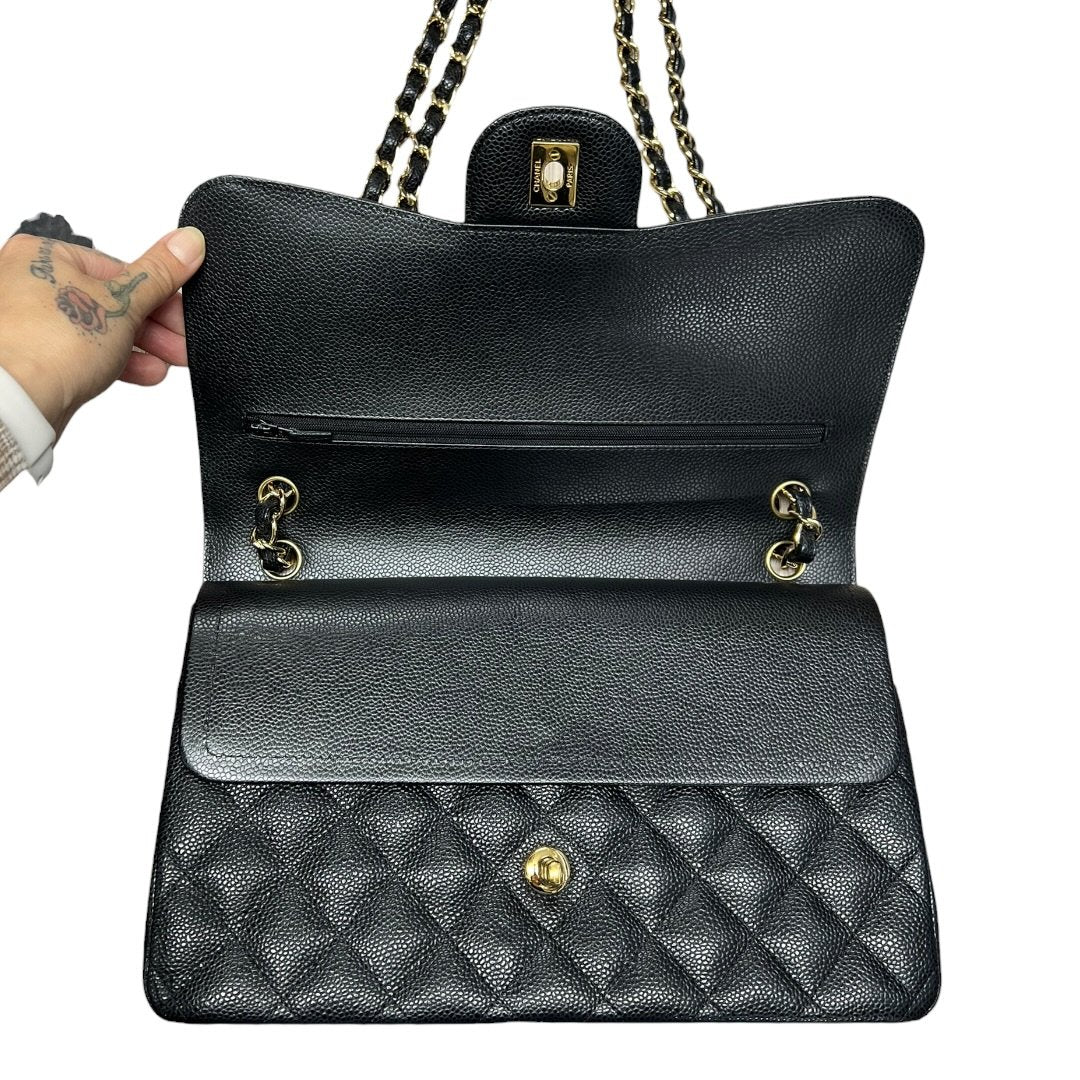 CHANEL Caviar Classic Flap Bag Shoulder Bag Black Gold Hardware CH2188