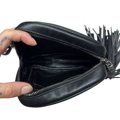 SAINT LAURENT Leather Lou Camera Bag Shoulder Bag Black Silver Hardware YV159