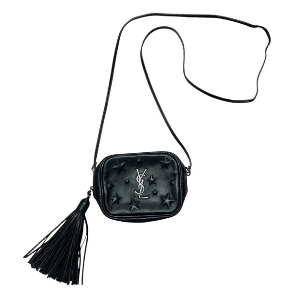 SAINT LAURENT Leather Lou Camera Bag Shoulder Bag Black Silver Hardware YV159