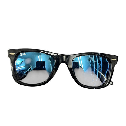 RAY-BAN Acetate Wayfarer Folding RB 2140-F Black with Blue Mirrored Lenses Silver Hardware Ra9