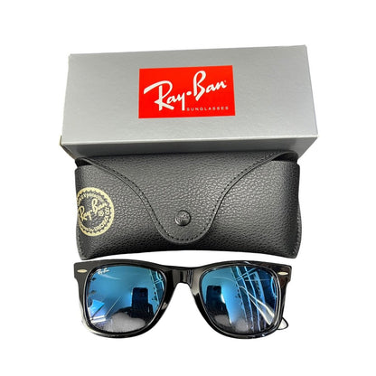 RAY-BAN Acetate Wayfarer Folding RB 2140-F Black with Blue Mirrored Lenses Silver Hardware Ra9