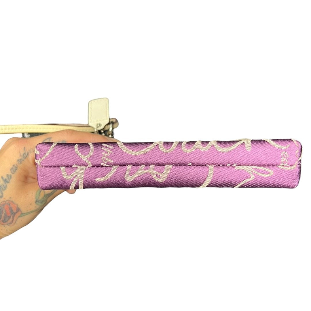 COACH Fabric, Leather Wristlet Wristlet Purple, Beige Silver Hardware co25