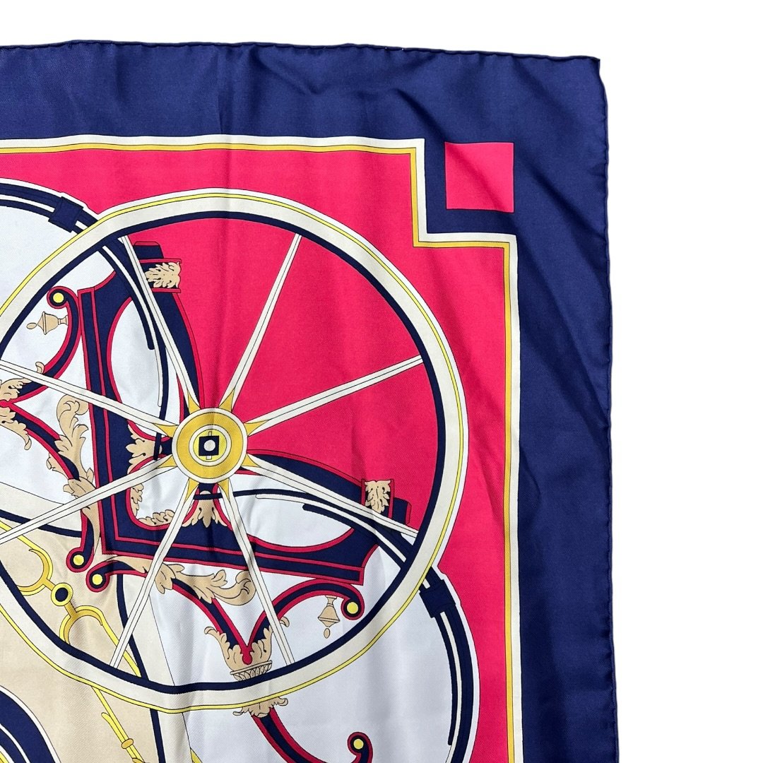 HERMES Silk Washington's Carriage Fuchsia, Navy, Cream, Gold HE461