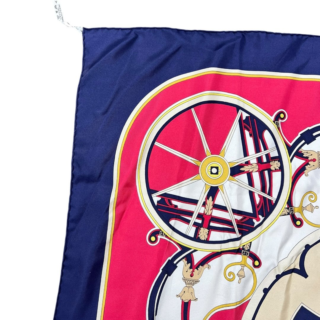 HERMES Silk Washington's Carriage Fuchsia, Navy, Cream, Gold HE461