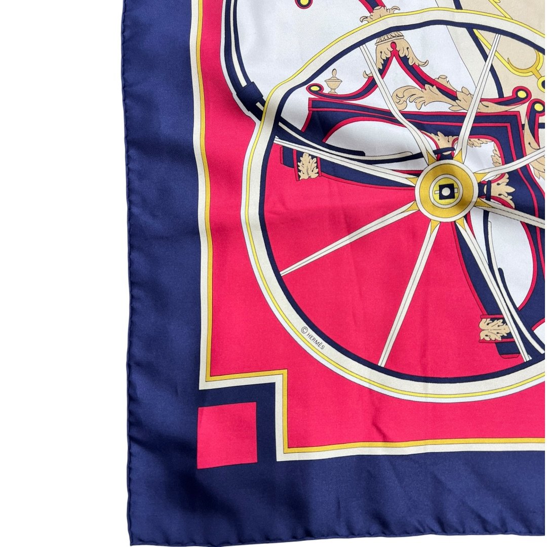 HERMES Silk Washington's Carriage Fuchsia, Navy, Cream, Gold HE461
