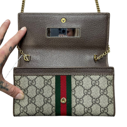 GUCCI GG Supreme Canvas Ophidia GG Supreme Chain Wallet Wallet on Chain Beige, Brown, Green, Red Gold Hardware GU683