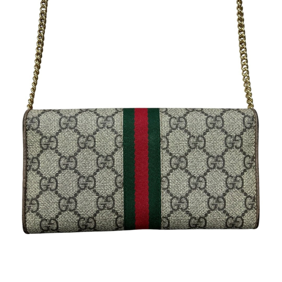 GUCCI GG Supreme Canvas Ophidia GG Supreme Chain Wallet Wallet on Chain Beige, Brown, Green, Red Gold Hardware GU683