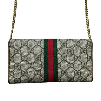 GUCCI GG Supreme Canvas Ophidia GG Supreme Chain Wallet Wallet on Chain Beige, Brown, Green, Red Gold Hardware GU683