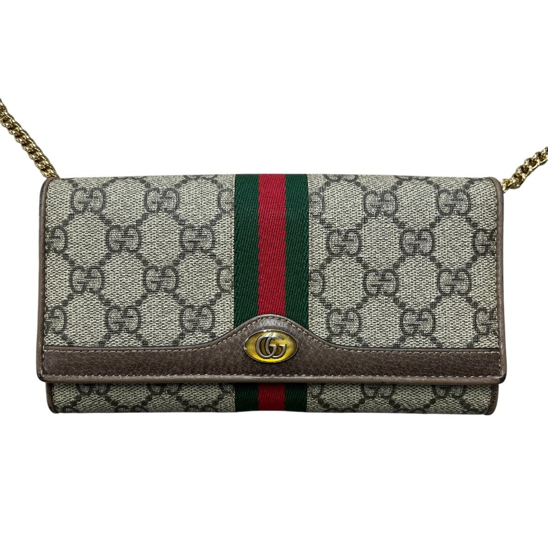 GUCCI GG Supreme Canvas Ophidia GG Supreme Chain Wallet Wallet on Chain Beige, Brown, Green, Red Gold Hardware GU683