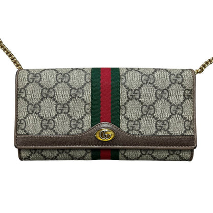 GUCCI GG Supreme Canvas Ophidia GG Supreme Chain Wallet Wallet on Chain Beige, Brown, Green, Red Gold Hardware GU683