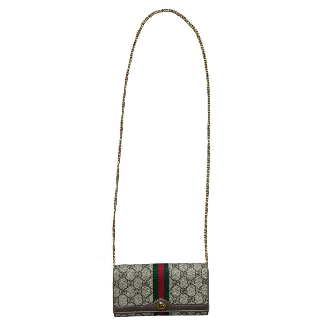 GUCCI GG Supreme Canvas Ophidia GG Supreme Chain Wallet Wallet on Chain Beige, Brown, Green, Red Gold Hardware GU683