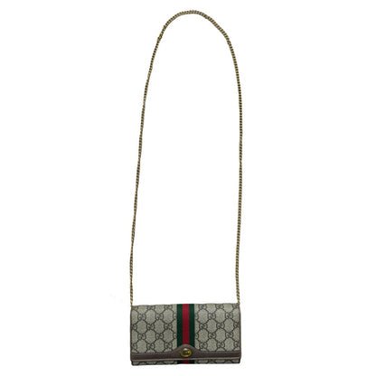 GUCCI GG Supreme Canvas Ophidia GG Supreme Chain Wallet Wallet on Chain Beige, Brown, Green, Red Gold Hardware GU683