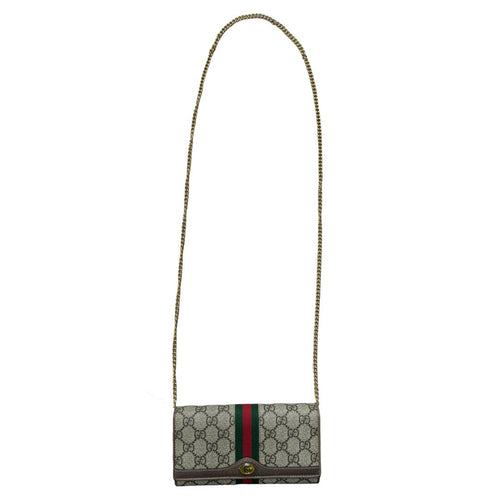 GUCCI GG Supreme Canvas Ophidia GG Supreme Chain Wallet Wallet on Chain Beige, Brown, Green, Red Gold Hardware GU683