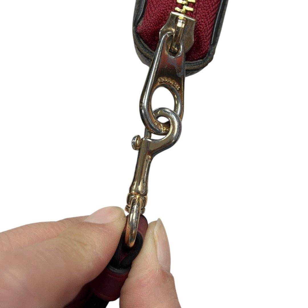 COACH Coated Canvas Signature C Zip Around Wallet with Wristlet Wallet Dark Brown, Red/Burgundy Gold-tone Hardware CO26
