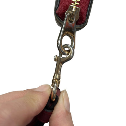 COACH Coated Canvas Signature C Zip Around Wallet with Wristlet Wallet Dark Brown, Red/Burgundy Gold-tone Hardware CO26