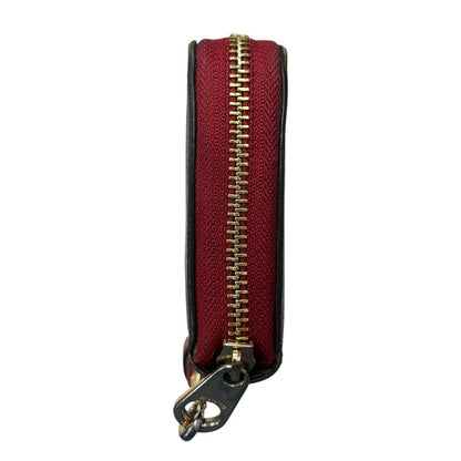 COACH Coated Canvas Signature C Zip Around Wallet with Wristlet Wallet Dark Brown, Red/Burgundy Gold-tone Hardware CO26