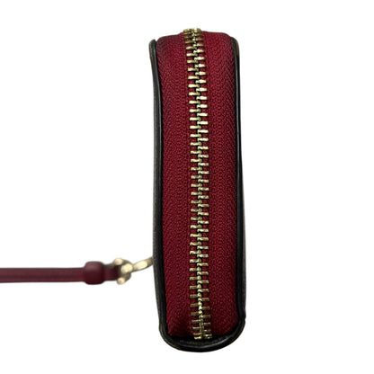 COACH Coated Canvas Signature C Zip Around Wallet with Wristlet Wallet Dark Brown, Red/Burgundy Gold-tone Hardware CO26
