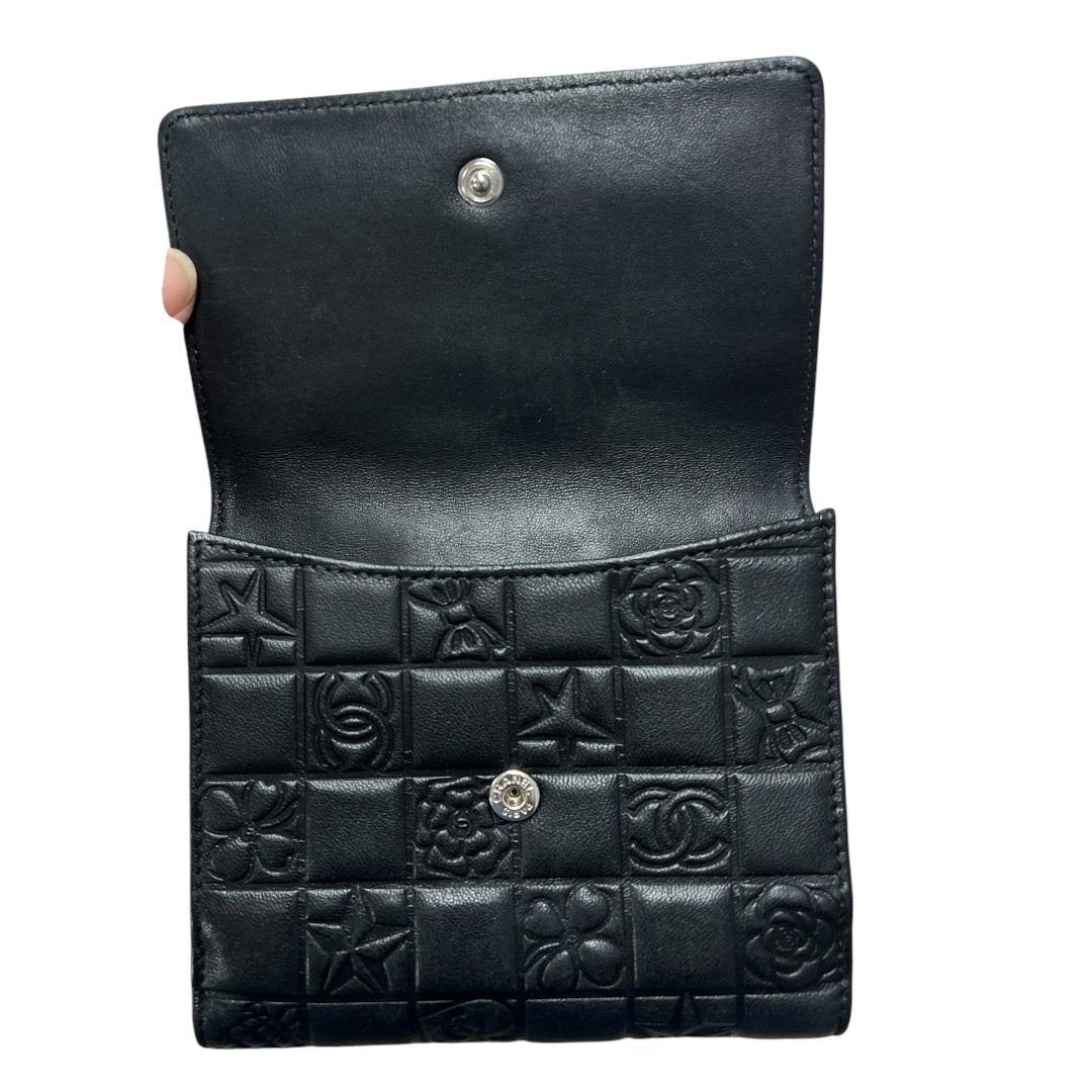 CHANEL Calfskin Timeless Icons Bi-fold Wallet Wallet Black Silver Hardware CH2189