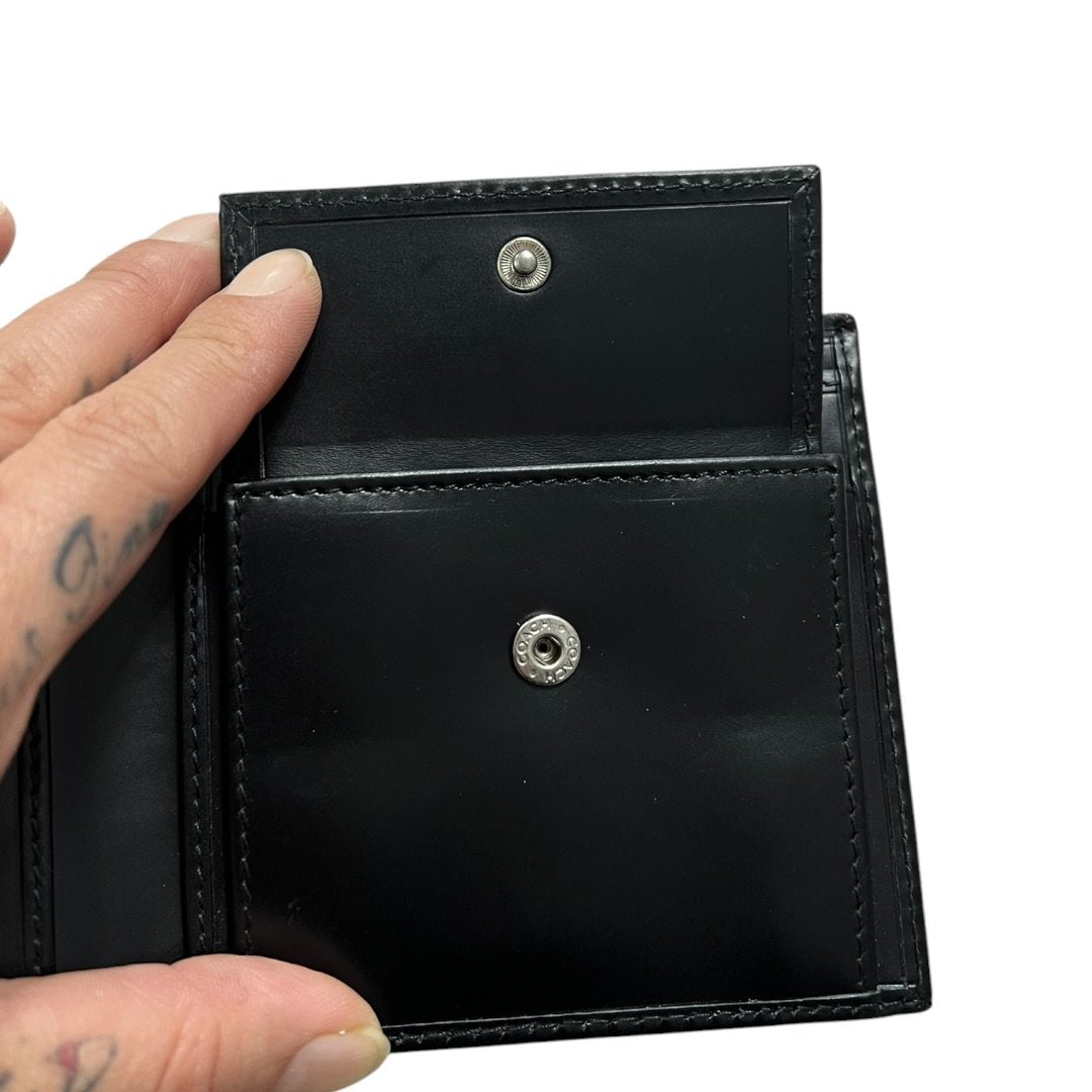 COACH Leather Bifold Wallet Wallet Black Silver Hardware CO28
