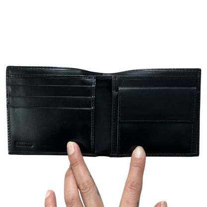 COACH Leather Bifold Wallet Wallet Black Silver Hardware CO28