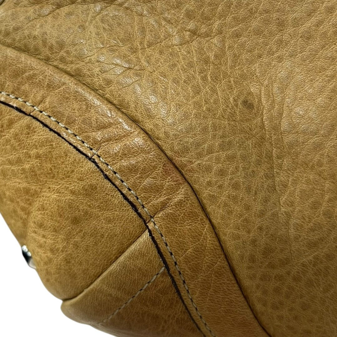 COACH Leather Studded Hobo Bag Shoulder Bag Tan Silver Hardware CO27